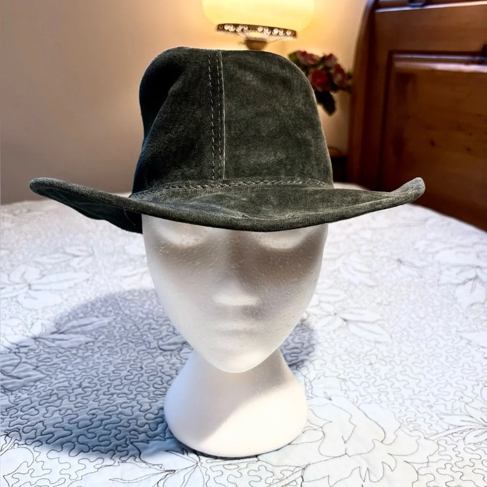 Walkabout Overlander Aussie Suede Leather Outback Hat Olive Green Size Small💛